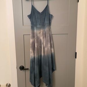MIDI blue and grey tie-die dress